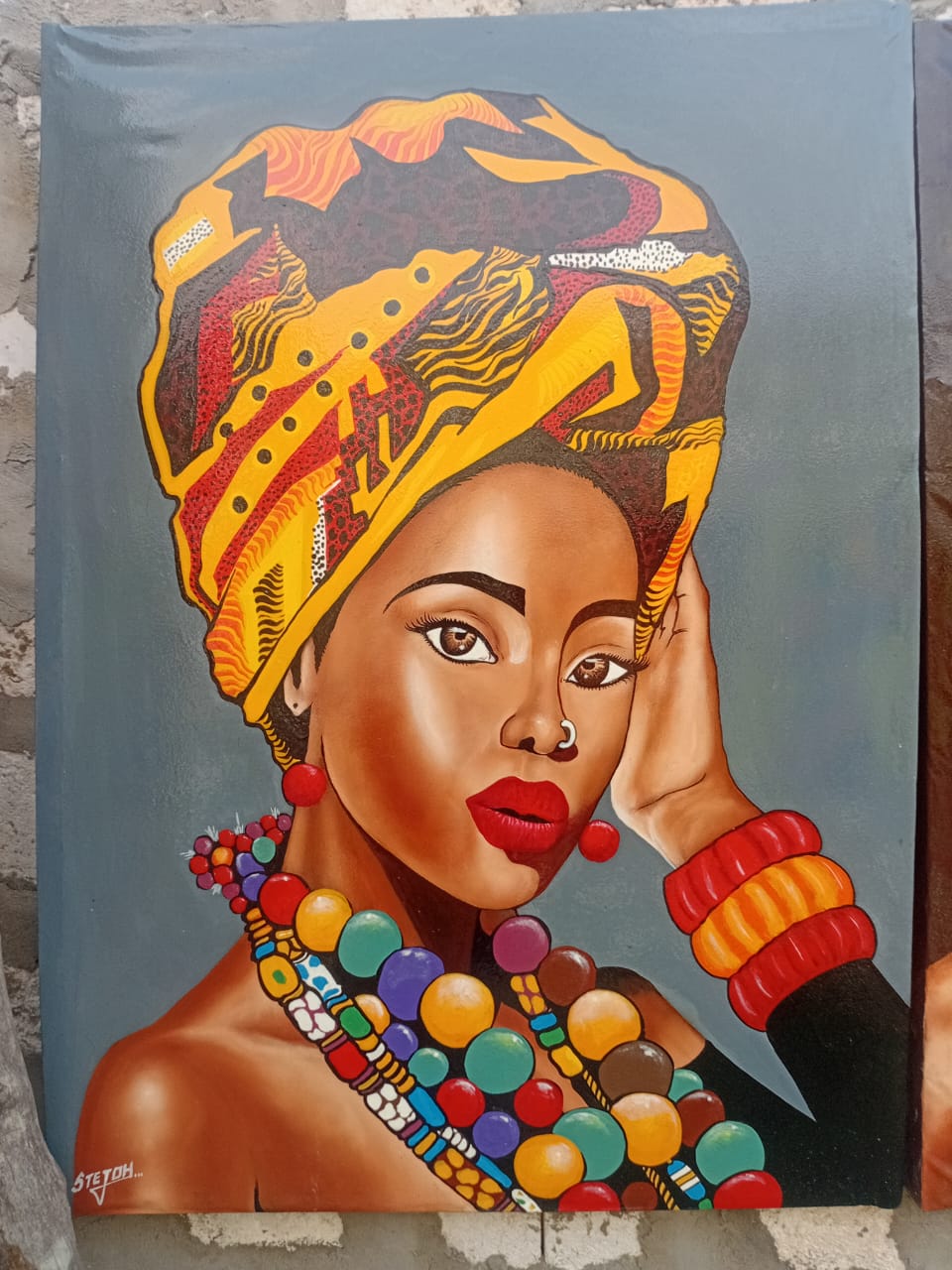 Arte africana contemporanea: donna kenyota con turbante.