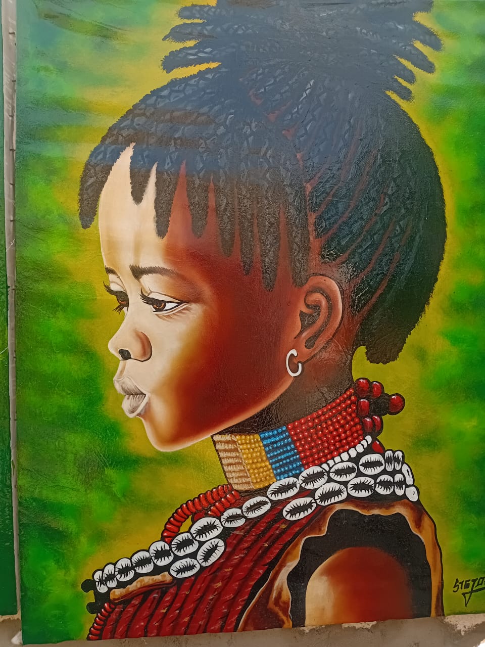 Dipinto Bambina Masai, artigianato kenyota e tradizione.