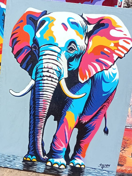 Ritratto artistico di elefante multicolore, arte africana